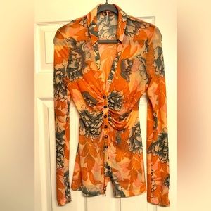 ❤️FREE PEOPLE CORAL BLOUSE WITH FLORAL PRINT